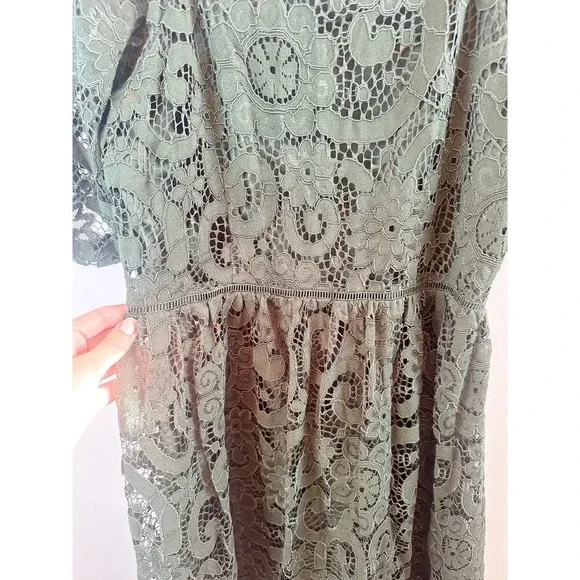 Nanette Lepore Dark Green Lace Midi Dress Puff Sleeve Holiday Size 8 - Picture 13 of 13